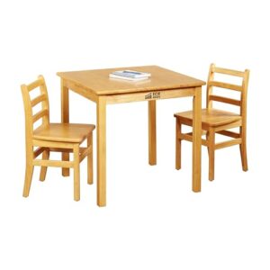 ECR4Kids 30in x 30in Square Hardwood Table with 28in Legs and Two 16in Chairs, Kids Furniture, Honey