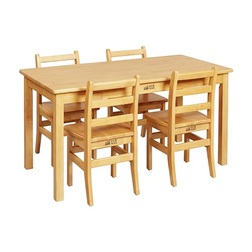 ECR4Kids 24in x 48in Rectangular Hardwood Table with 24in Legs and Four 14in Chairs, Kids Furniture, Honey