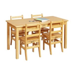 ECR4Kids 24in x 48in Rectangular Hardwood Table with 24in Legs and Four 14in Chairs, Kids Furniture, Honey