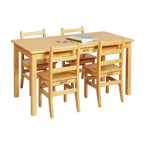 ECR4Kids 24in x 48in Rectangular Hardwood Table with 24in Legs and Four 14in Chairs, Kids Furniture, Honey