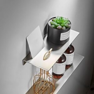 Melairy Brushed Corner Shelves, Shower Shelf Shelf no Drilling Shower Basket Caddy Shower Organiser Storage Aluminum Silver 7.87inch