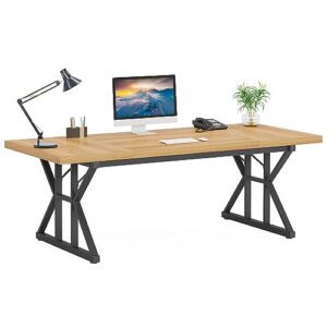 little tree 70.8-inch large executive desk, modern computer office desk, wooden writing desk study table for home office