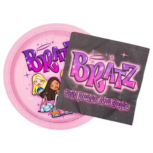 Silver Buffalo Bratz Dolls 32-Piece Purple Paper Napkin and Plate Party Pack Featuring Yasmin, Sasha, Jade, and Cloe