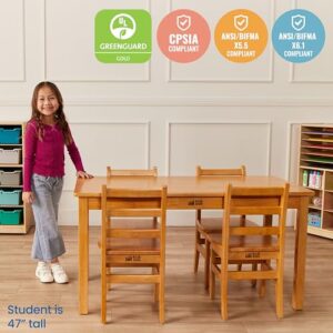 ECR4Kids 24in x 48in Rectangular Hardwood Table with 24in Legs and Four 14in Chairs, Kids Furniture, Honey