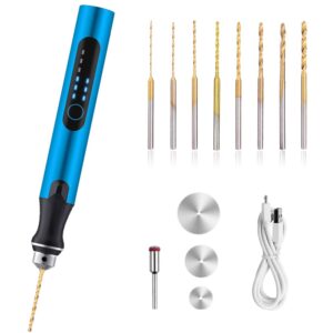 3-speed cordless mini drill pen with 8 small drill bits,rechargeable electric hand drill pin vise,resin drill set for jewelry making,resin,plastic,wood,keychains diy (blue)