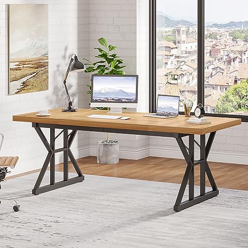 LITTLE TREE 70.8-Inch Large Executive Desk, Modern Computer Office Desk, Wooden Writing Desk Study Table for Home Office