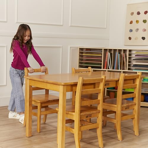 ECR4Kids 24in x 48in Rectangular Hardwood Table with 24in Legs and Four 14in Chairs, Kids Furniture, Honey