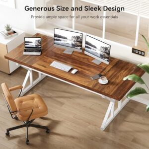 LITTLE TREE 70.8-Inch Large Executive Desk, Modern Computer Office Desk, Wooden Writing Desk Study Table for Home Office