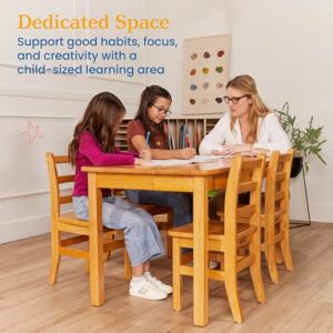 ECR4Kids 24in x 48in Rectangular Hardwood Table with 24in Legs and Four 14in Chairs, Kids Furniture, Honey