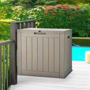 DWVO 120 Gallon Large Deck Box Outdoor Storage Box, Lockable Outside Storage Bin for Gardening Tools, Pool floats, Patio Cushions, Waterproof and UV Resistant Resin (Light Brown)