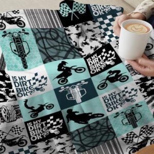 Buyyet Cool Dirt Bike Blanket,Extreme Sport Motorcycle Gift Blanket for Kid Men,Racing Themed Patchwork Grid Blanket Motocross Rider Plaid Blanket Motorcycle Silhouette Blanket 40''x 50''for Kid/Child