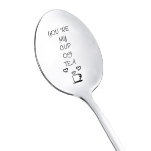 anniversary christmas gifts for husband wife enjoy you're my cup of tea spoon for boyfriend girlfriend coffee tea lover gift for couple best friend funny engraved spoons