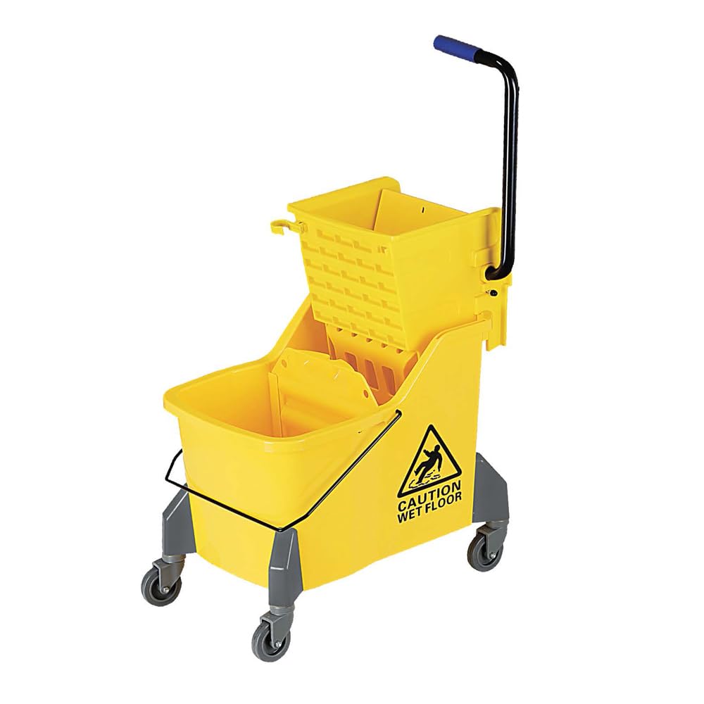 Zion Jan-San USA mop Bucket Deluxe Side Press Wringer 42L commerial Residential Janitorial Cleaning/Heavy-Duty/Compact/Easy Cleaning/Multi-Compartment/with Wheels/for Professional Use/Ergonomic