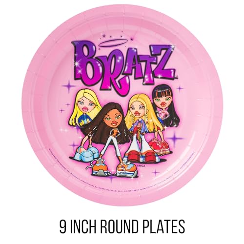 Silver Buffalo Bratz Dolls 32-Piece Purple Paper Napkin and Plate Party Pack Featuring Yasmin, Sasha, Jade, and Cloe