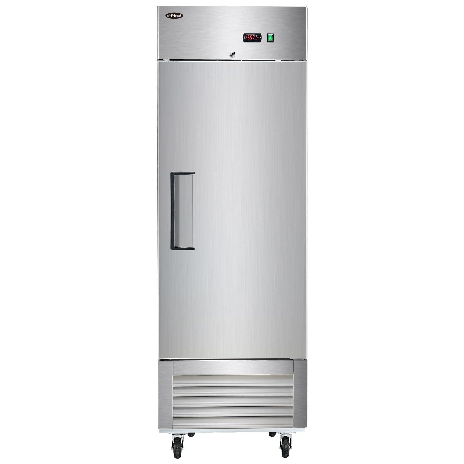 FRICOOL Commercial Refrigerator with Single Solid Door, 23 cu.ft Stainless Steel Reach-in Merchandiser Upright Freezerless Refrigerator for Restaurant, Bar, Shop, Residential Beverages and Drinks