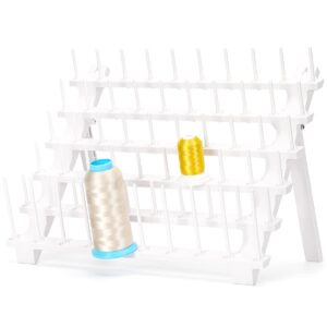 sew tech thread rack, bright white plastic thread holder with 60 pegs and extra 10 long pegs, sewing and embroidery thread stand