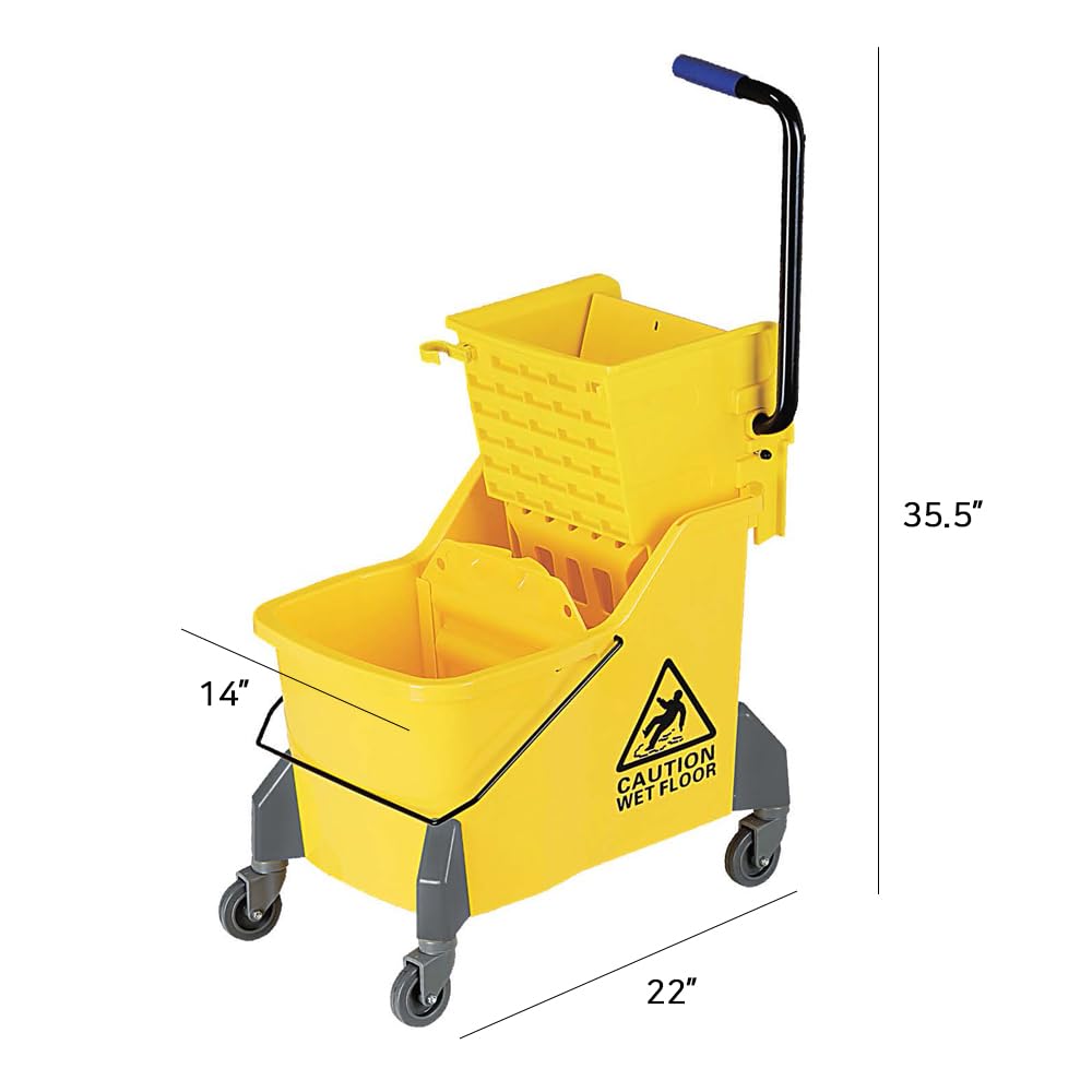 Zion Jan-San USA mop Bucket Deluxe Side Press Wringer 42L commerial Residential Janitorial Cleaning/Heavy-Duty/Compact/Easy Cleaning/Multi-Compartment/with Wheels/for Professional Use/Ergonomic