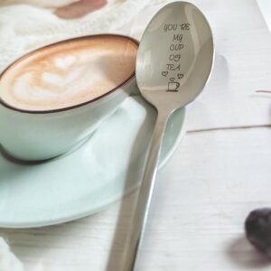 Anniversary Christmas Gifts for Husband Wife Enjoy You're My Cup of Tea Spoon for Boyfriend Girlfriend Coffee Tea Lover Gift for Couple Best Friend Funny Engraved Spoons