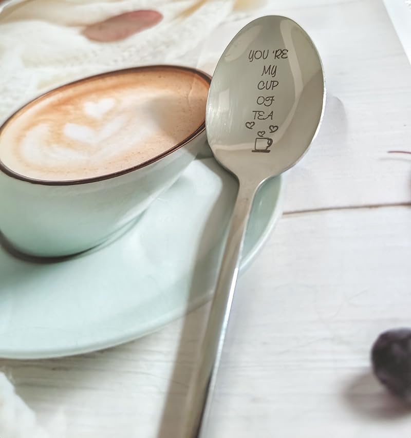 Anniversary Christmas Gifts for Husband Wife Enjoy You're My Cup of Tea Spoon for Boyfriend Girlfriend Coffee Tea Lover Gift for Couple Best Friend Funny Engraved Spoons