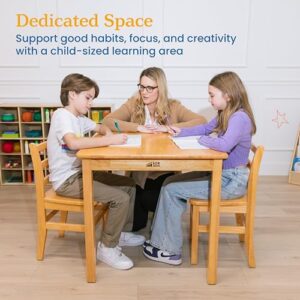 ECR4Kids 30in x 30in Square Hardwood Table with 28in Legs and Two 16in Chairs, Kids Furniture, Honey