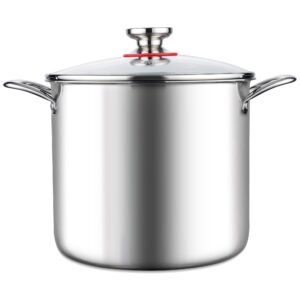 e-far 12 quart stock pot with lid, large stainless steel stockpot for induction ceramic gas stoves, 18/10 tri-ply cooking pot for soup stewing simmering canning, heavy duty & dishwasher safe