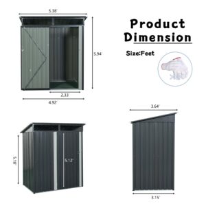 5Ft x 3Ft Outdoor Metal Storage Garden Shed with Lockable Door & Vents, Waterproof Anti-Corrosion Tool Storage Cabinet Clearance, Outside Vertical Tall Tool Shed for Backyard Patio Lawn (Gray)