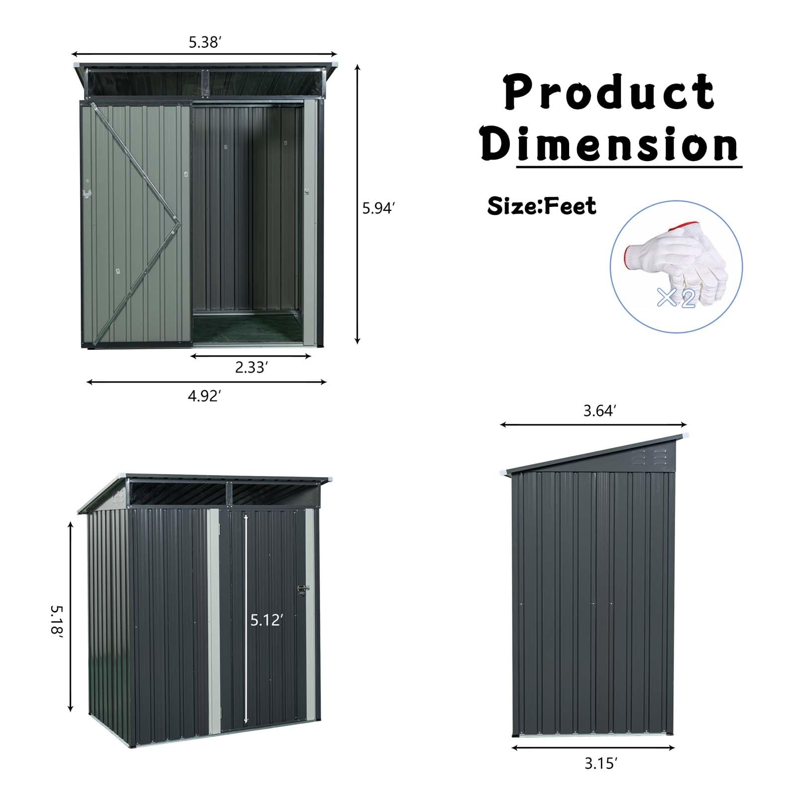 5Ft x 3Ft Outdoor Metal Storage Garden Shed with Lockable Door & Vents, Waterproof Anti-Corrosion Tool Storage Cabinet Clearance, Outside Vertical Tall Tool Shed for Backyard Patio Lawn (Gray)