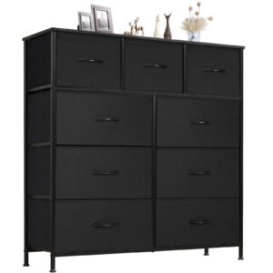 sweetcrispy 9 drawers dresser for bedroom, kidsroom furniture, tall chest tower, storage organizer units for clothing, closet, fabric bins, wood top, steel frame, lightweight, assemble tools include