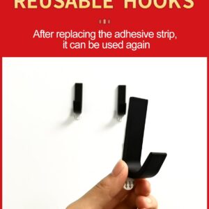 PHIXBEAR Damage Free Hanging Wall Hooks with Adhesive Strips, Adhesive Hooks for Hanging Heavy Duty, Removable Black Sticky Hooks, 6 Metal Hooks and 12 Strips