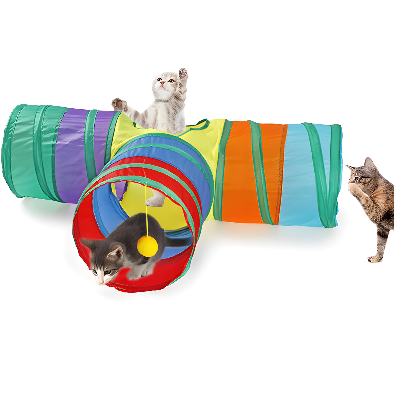 Rabbit Tunnel Collapsible 3 Way Bunny Tunnels and Tubes with Interactive Ball Bunny Hideout Small Animal Activity Tunnel Toys for Dwarf Rabbit Bunny Guinea Pig Kitty