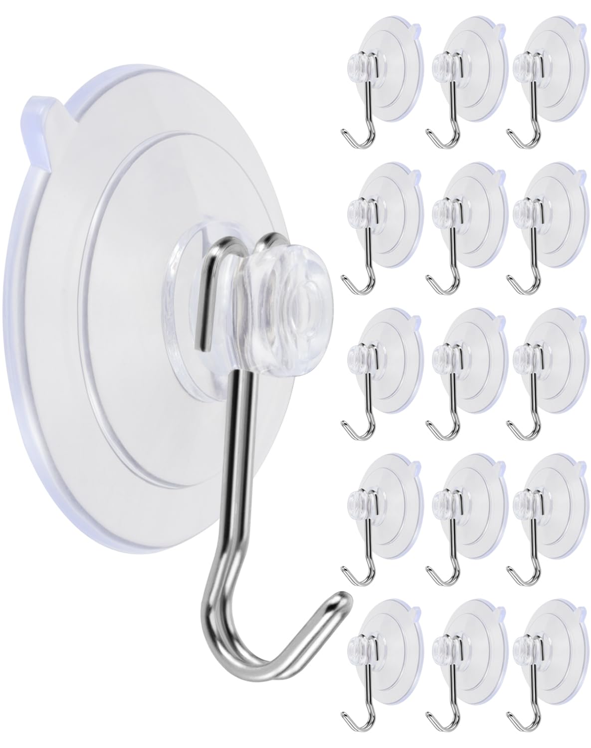 TUGEUNYU 15 Pack Suction Cup Hooks,Thicken Transparent Reusable Suction Cups for Glass/Kitchen/Bathroom/Shower Wall/Window/Door,Holds up to 4 lbs (Iron Hook-B)