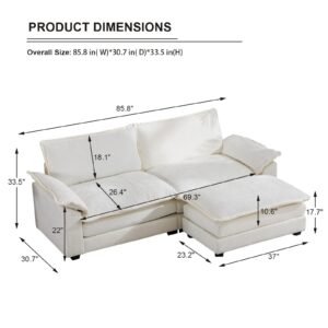 OQQOEE 85.8" Modular Sectional Sofa Oversized Comfy Loveseat L Shaped Sofa Couches with Chaise/Ottoman/Pillows for Living Room,Apartment,Office (White)