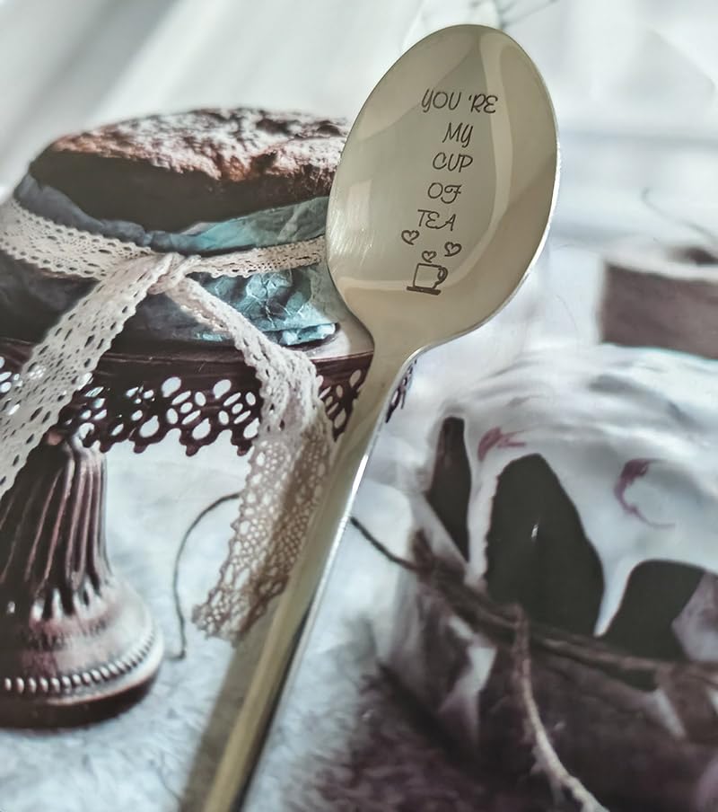 Anniversary Christmas Gifts for Husband Wife Enjoy You're My Cup of Tea Spoon for Boyfriend Girlfriend Coffee Tea Lover Gift for Couple Best Friend Funny Engraved Spoons