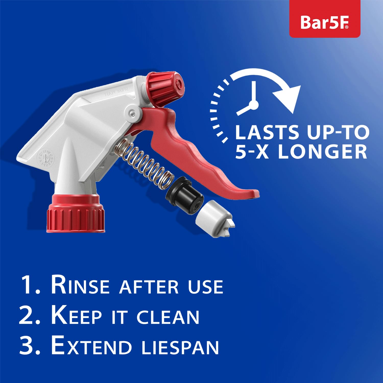 Bar5f 2pk Replacement Trigger Sprayers for 16oz, 24oz or 32oz Bottles, Water and Chemical Resistant (2-Pack, SPM-Series (Red))