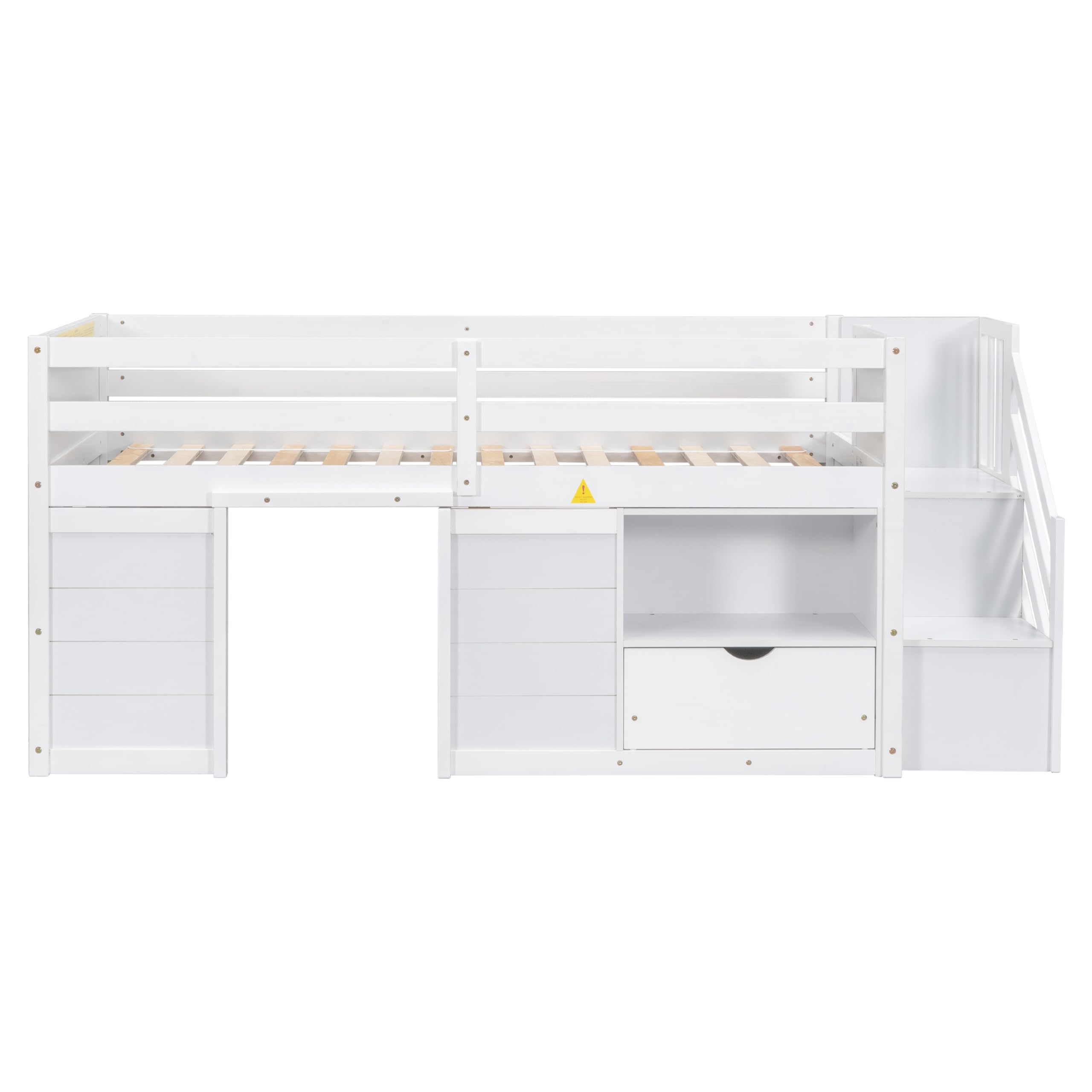 Harper & Bright Designs Twin Size Low Loft Bed with Storage,Wood Kids Loft Bed with Stairs,Loft Bed Twin with Shelf and Drawer Underneath,Space-Saving Twin Bed for Girls Boys,White