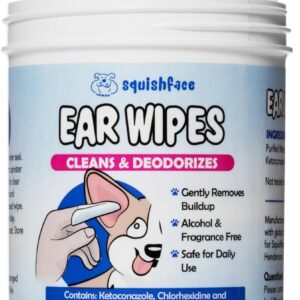 Squishface Dog Ear Relief Individual Finger Sheath Wipes – Non-Allergenic Ingredients & Irritation-Reducing Formula Cleans & Deodorizes, Helps Prevent Ear Itch & Odor – for All Breeds! (50 Count)