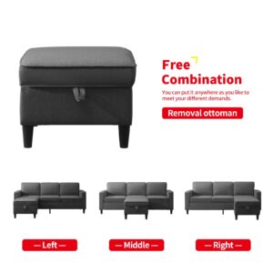 PUREMIND 3 Piece Sofa Set Living Room Furniture Sets, Convertible Sectional Sofa Couch with Storage Ottoman, Modular Sectional Couch for Living Room,3-Seat Sofa +Ottoman+Loveseat+ Armchair (Dark Gray)