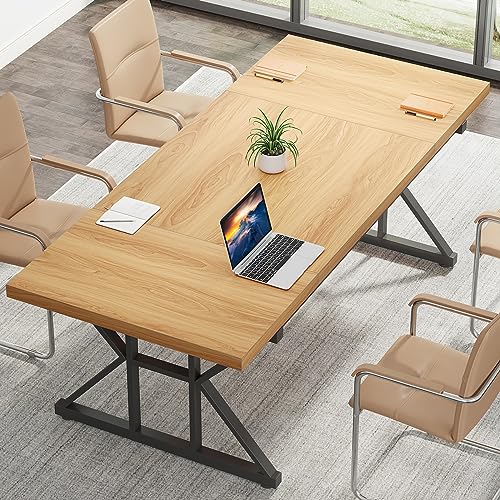 LITTLE TREE 70.8-Inch Large Executive Desk, Modern Computer Office Desk, Wooden Writing Desk Study Table for Home Office