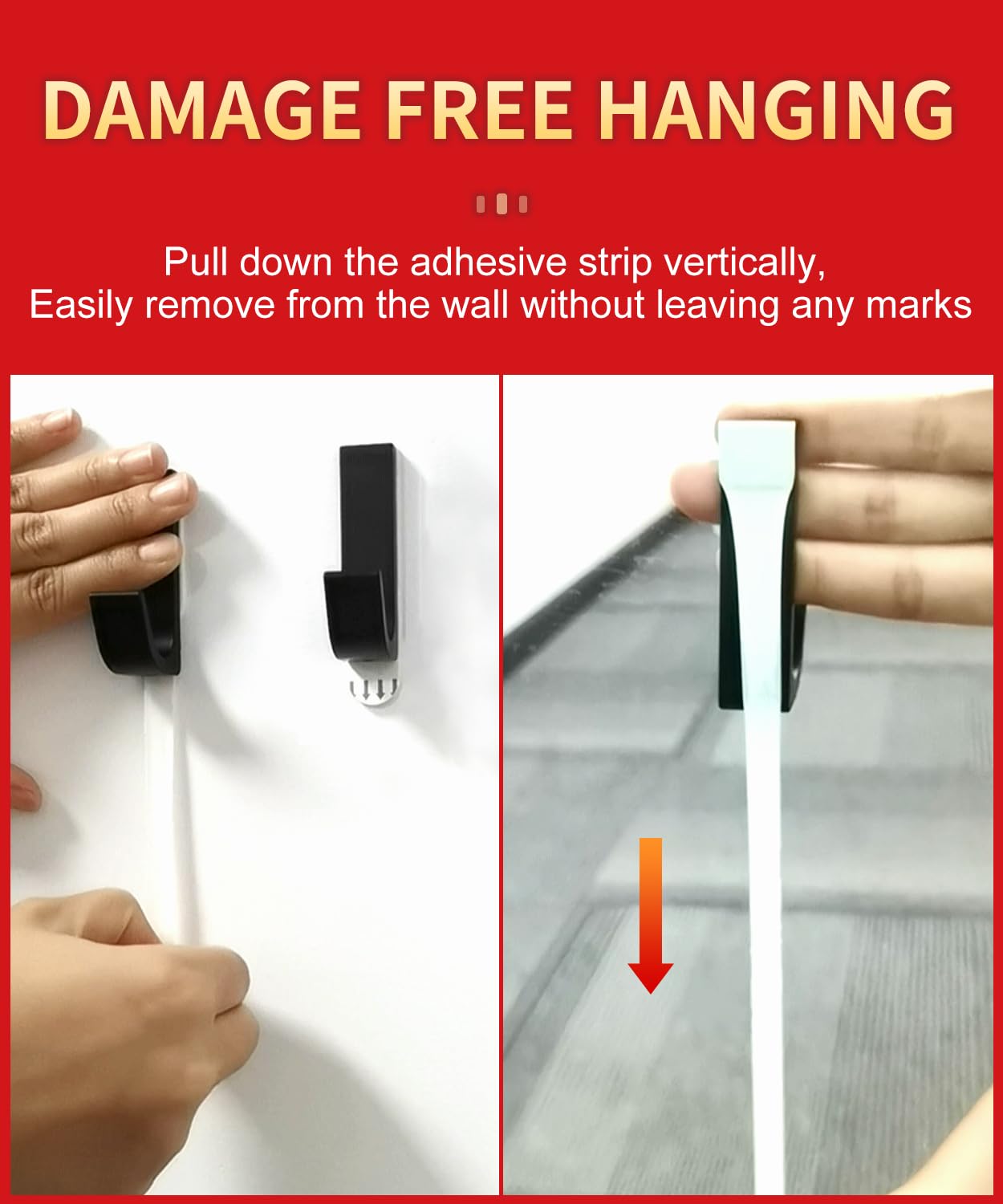 PHIXBEAR Damage Free Hanging Wall Hooks with Adhesive Strips, Adhesive Hooks for Hanging Heavy Duty, Removable Black Sticky Hooks, 6 Metal Hooks and 12 Strips