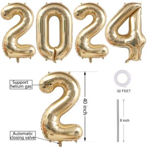 2024 Balloons Huge Light Gold 40 Inch 20-24-22-40 Large Champagne Gold Helium Mylar Foil Number Balloon Anniversary Festival Birthday Halloween Party Supplies Big Class of 2024 Graduation Decoration