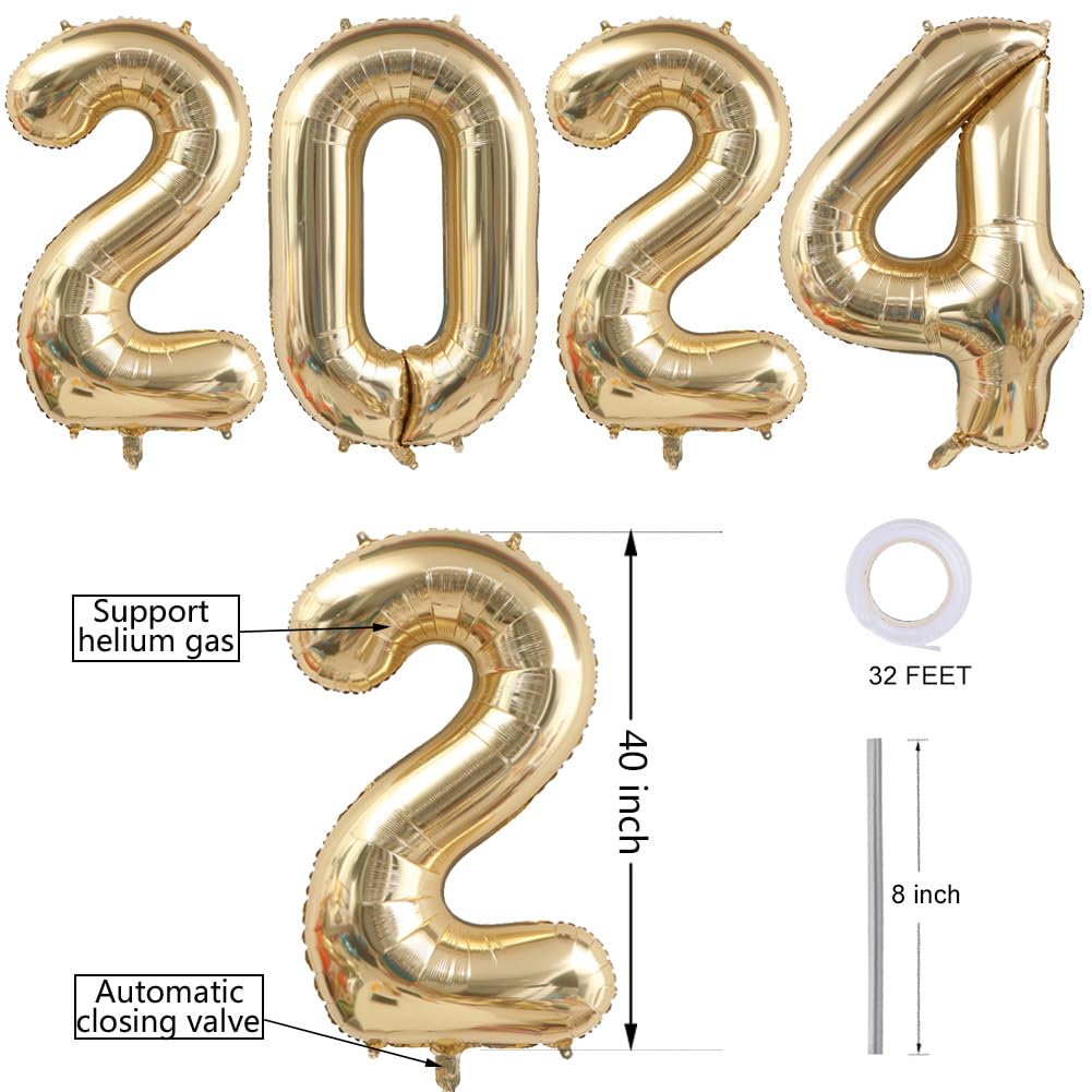 2024 Balloons Huge Light Gold 40 Inch 20-24-22-40 Large Champagne Gold Helium Mylar Foil Number Balloon Anniversary Festival Birthday Halloween Party Supplies Big Class of 2024 Graduation Decoration