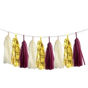 15pcs burgundy maroon gold beige party tissue tassel garland hanging banner streamers graduation fall bridal baby shower wedding birthday nursery classroom décor