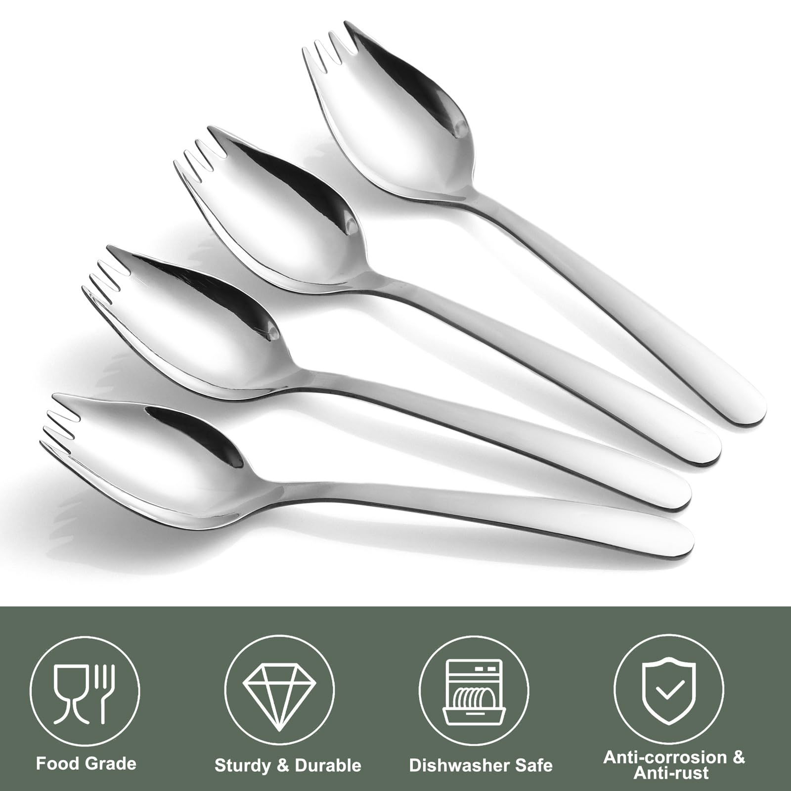 GENLGE Sporks Stainless Steel 4 Pack, 5.9 inch Reusable Metal Spork, Ice Cream Spoons Salad Forks Flatware Set, Fruit Appetizer Dessert Forks