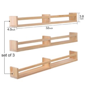 birola Nursery Book Shelves for Wall Set of 3，Natural Wood Wall Bookshelves for Kids Room - Book Shelf for Wall(32 inches Set of 3)