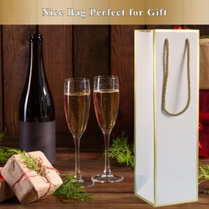 Miraclekoo Wine Gift Bag for Wine Bottles, 4 Pcs Luxury Wine Bottle Gift Bags, 4"x4"x13.8" Whiskey/Liquor Wine Bottle Bags For Gifts,Gold Foil White Wine Bags with Handles