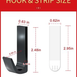 PHIXBEAR Damage Free Hanging Wall Hooks with Adhesive Strips, Adhesive Hooks for Hanging Heavy Duty, Removable Black Sticky Hooks, 6 Metal Hooks and 12 Strips