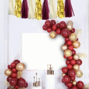 15PCS Burgundy Maroon Gold Beige Party Tissue Tassel Garland Hanging Banner Streamers Graduation Fall Bridal Baby Shower Wedding Birthday Nursery Classroom Décor