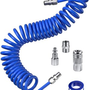 SARDVISA 25 Feet Repairable EVA Recoil Air Hose, Air Compressor Hose with 1/4" NPT Industrial Universal Quick Coupler and I/M Plug Kit, 200PSI Max Air Tool Hose