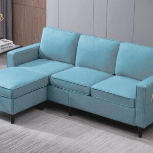 PUREMIND Modular Sectional Sofa Couch for Living Room, 78" 3-Seat Convertible Sofa with Storage Ottoman, Modern Linen Fabric L-Shaped Couch for Small Spaces, Bedroom, Apartment (Blue)