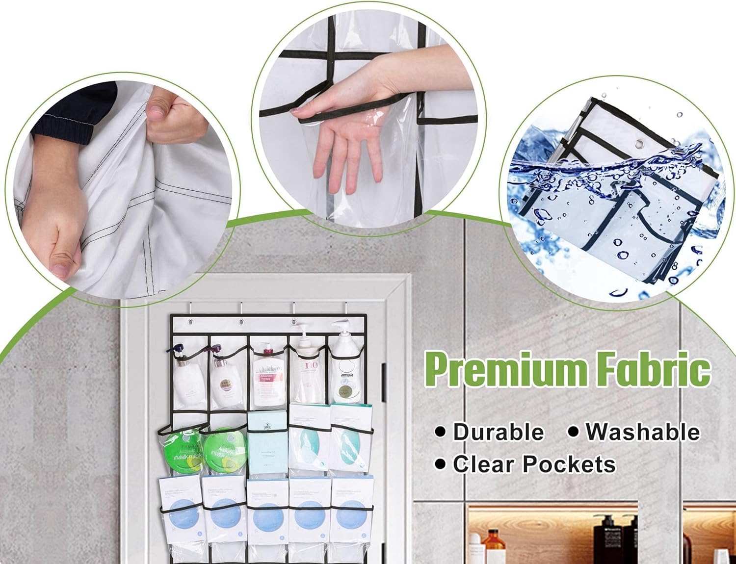 MISSLO 35 Clear Large Pockets Over The Door Shoe Organizer Sturdy Oxford Fabric Hanging Shoe Rack Closet Shoe Holder Hanger, White